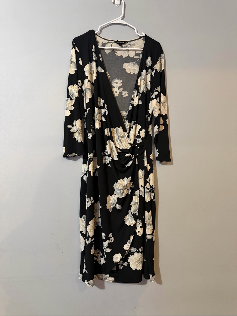 Glamour Black & Cream Floral Wrap Dress - Unknown Brand